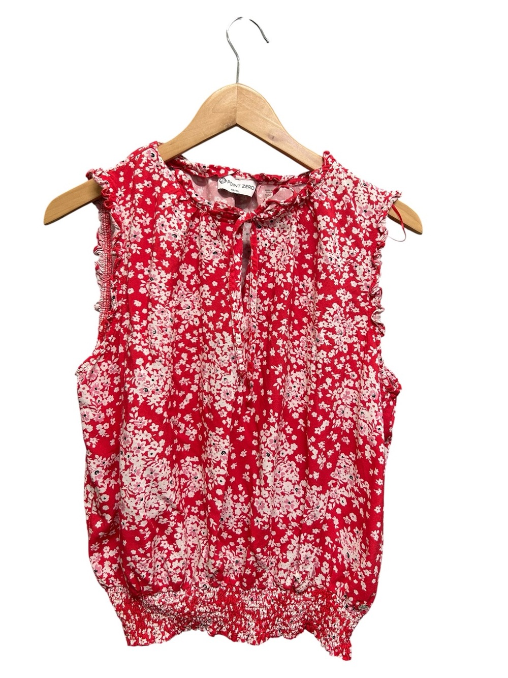 Point Zero Red White Dainty Floral Feminine Blouse Size XL